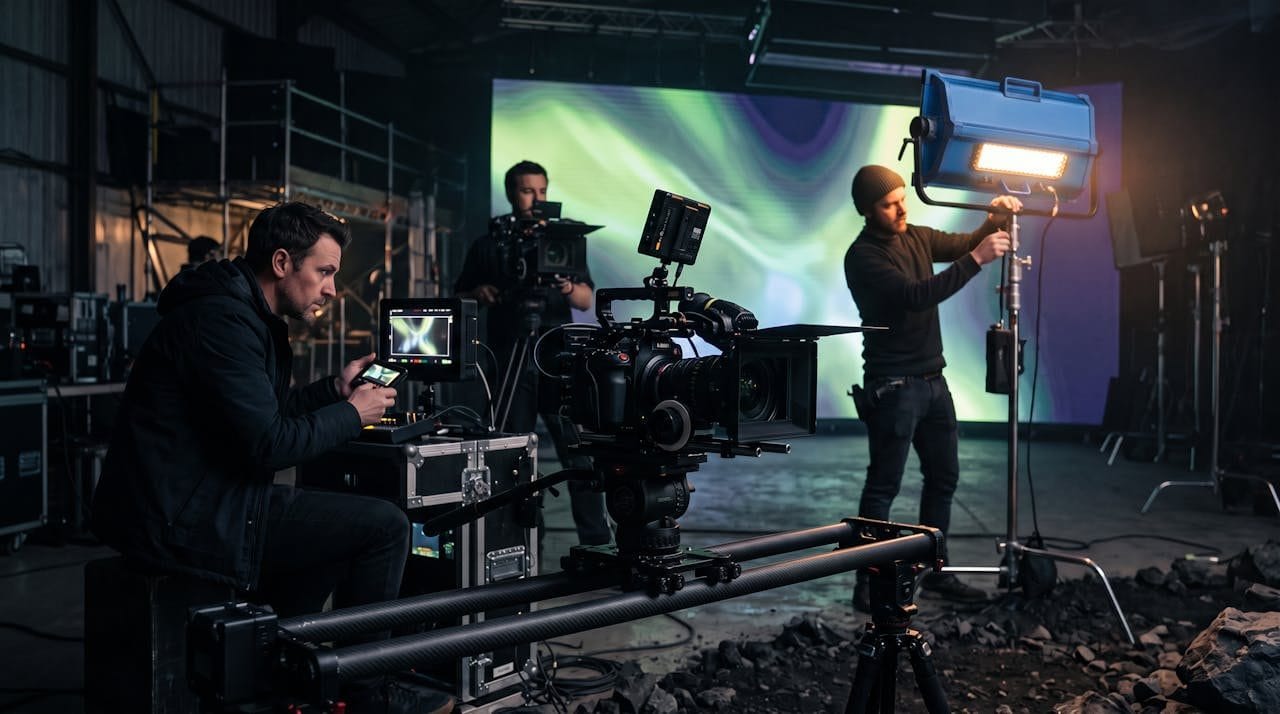 Set di produzione video LP MEDIA con camere e luci